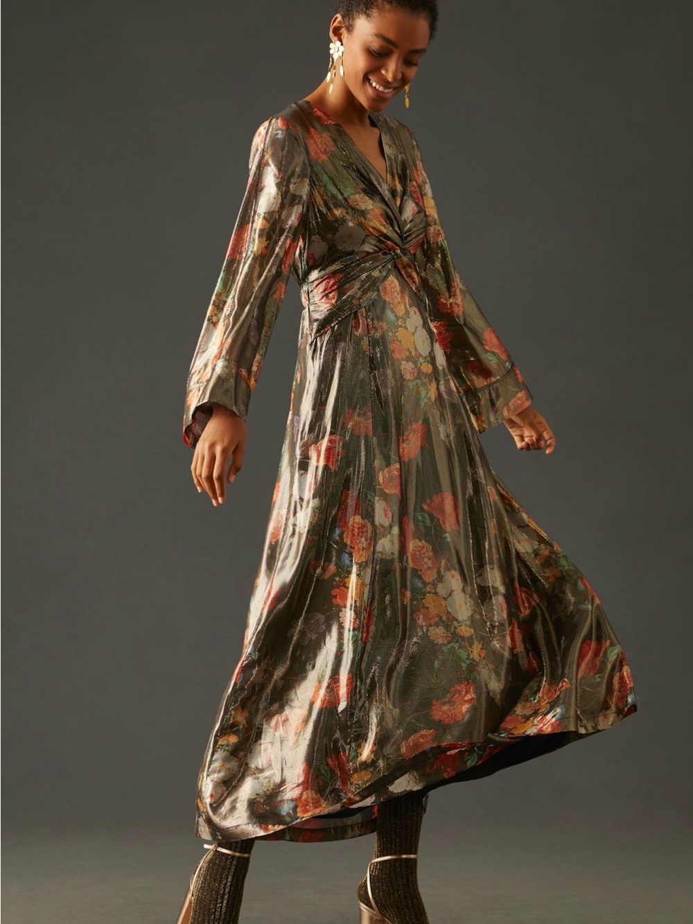 NWT. Anthropologie. Caballero. V-Neck Brown Metallic Maxi.